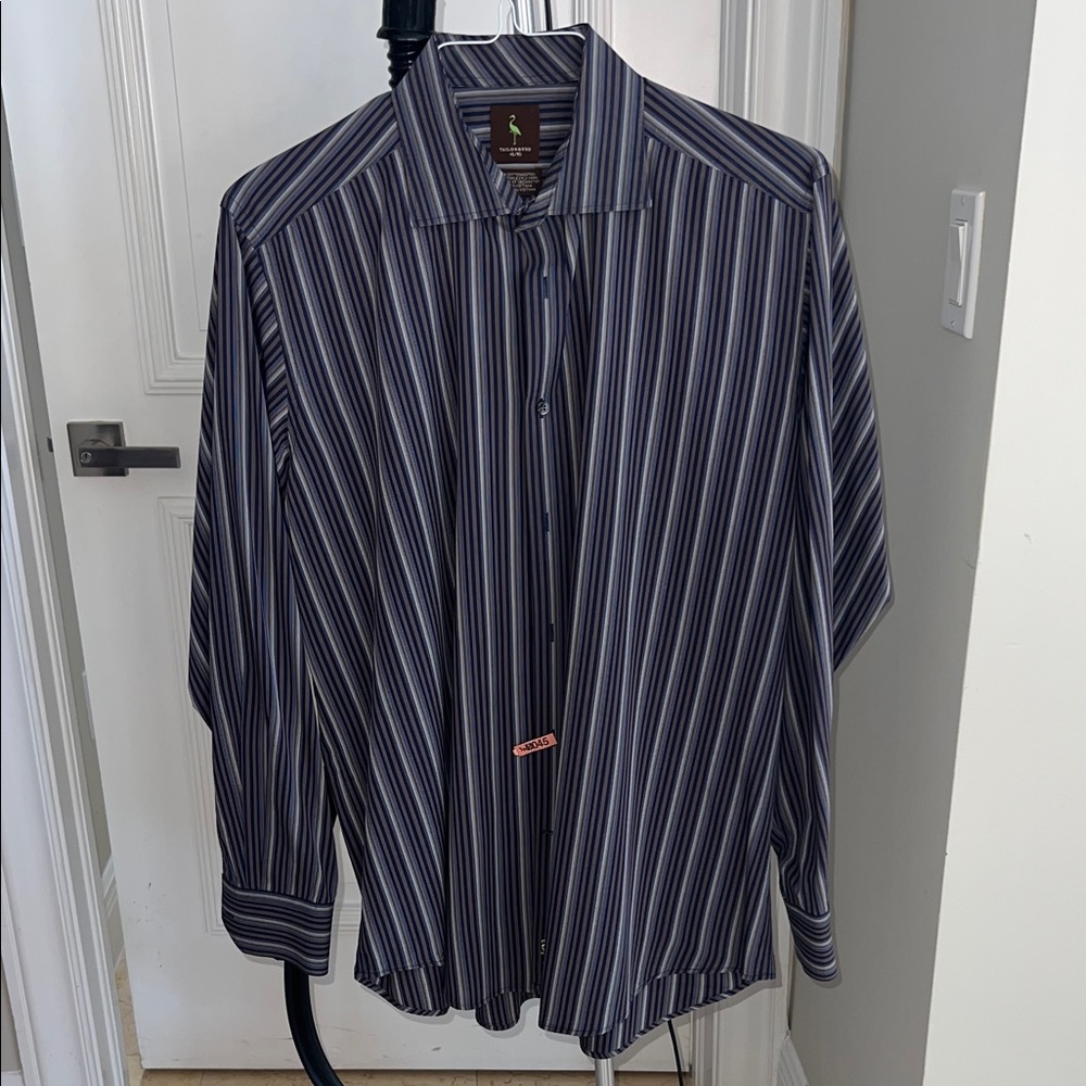 TailorByrd Navy and White Striped Shirt